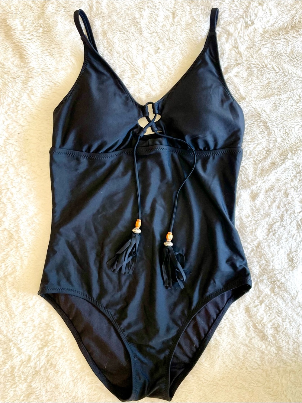 A.N.A Black One Piece Swimsuit with Tassels